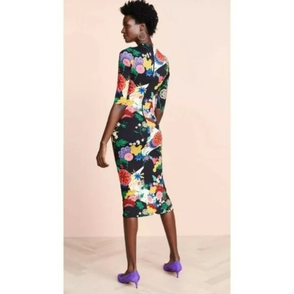 Alice + Olivia Delora Mock Neck Fitted Dress Valley Lake Floral Black. SZ 8 - Picture 6 of 7